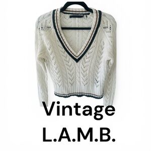 Vintage L.A.M.B White Varsity V-Neck sweater